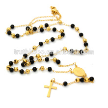 Collar de rosario negro con cuentas de oro negro, rosario católico de acero inoxidable para mujeres